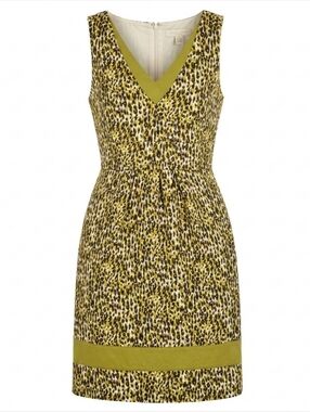 J.Crew Sleeveless Green Leopard Print V-neck Fit And Flare Midi Dress Size 4